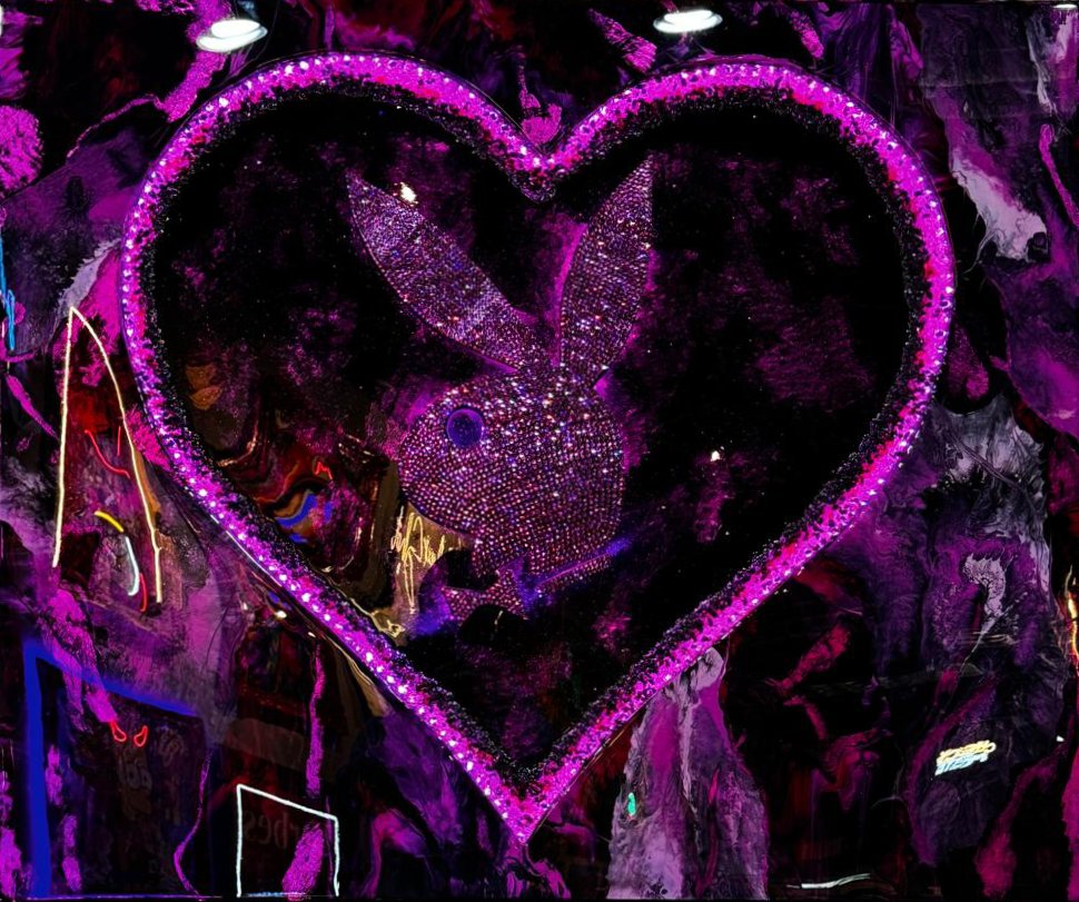 Luxury epoxy wall art with Swarovski crystals PLAYBOY CENTER piece and LED lighting in a heart design IN PINK